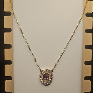 Elegant Gold Necklace And Earrings  Set with Purple Gemstone.